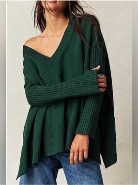Free People Orion A Line‎ Tunic Oversized V-Neck Sweater Size XS